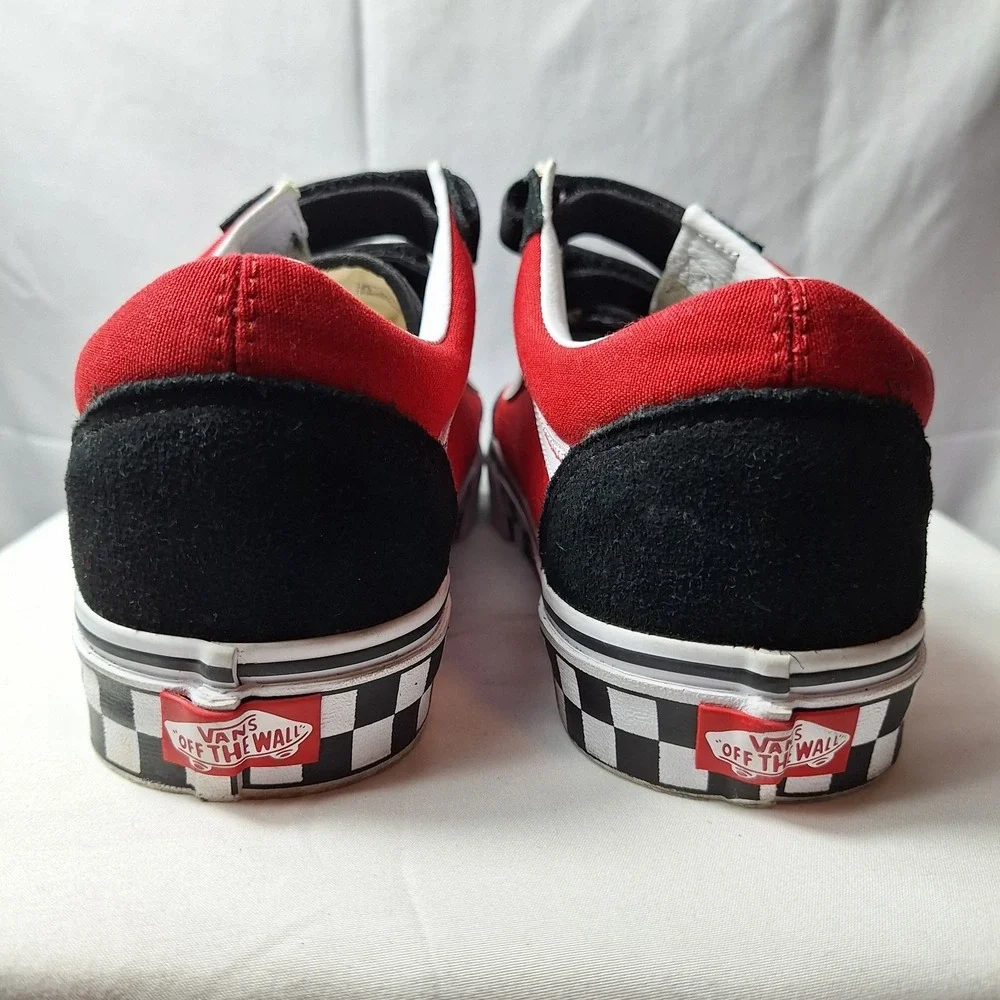 VANS Old Skool V 'Logo Pop' Sneaker Men/9 Wmn/10.5 Black/Red/White Check Skater